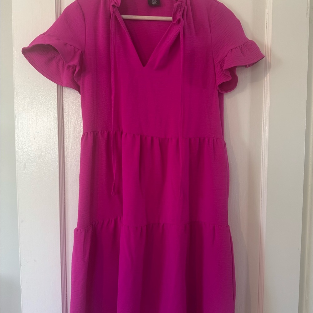 DKNY Vibrant Pink Tiered Dress